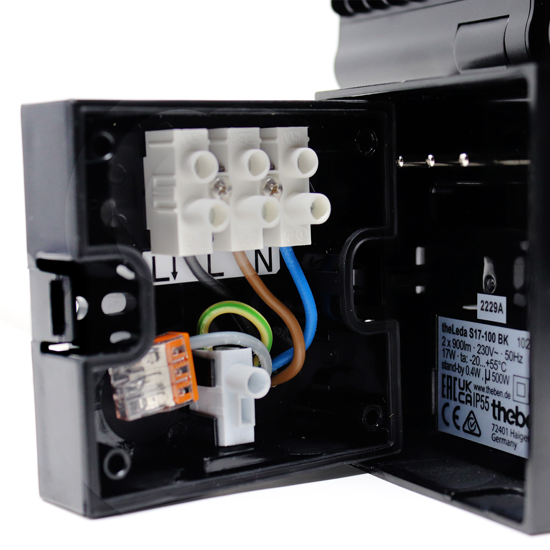 Theben 1020803 theLeda S17-100 BK LED-Strahler 17 W mit Bewegungsmelder 180°, schwarz