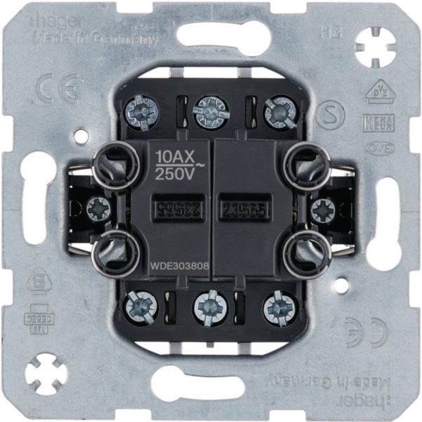 Hager WDE303808 Doppel-Aus/Wechselschalter, 10 AX, mit getrennten Eingangsklemmen, Unterputz