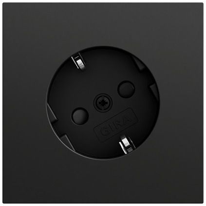 Gira 441874 Schutzkontakt-Steckdose mit um 30° gedrehtem Einsatz und erhöhtem Berührungsschutz (Safety Plus), ohne Befestigungskrallen, System 70, schwarz matt (lackiert)