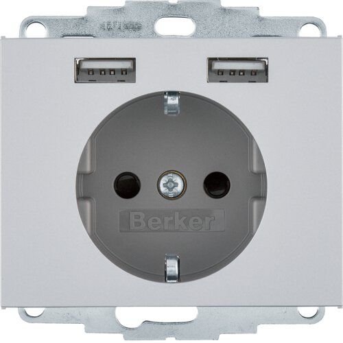 Berker 48037003 Schutzkontakt-Steckdose mit 2x USB Typ A, K5 alu matt