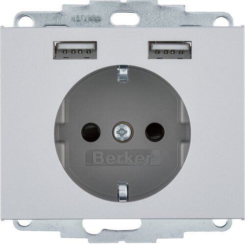 Berker 48037003 Schutzkontakt-Steckdose / USB A-A, K.5, alu matt