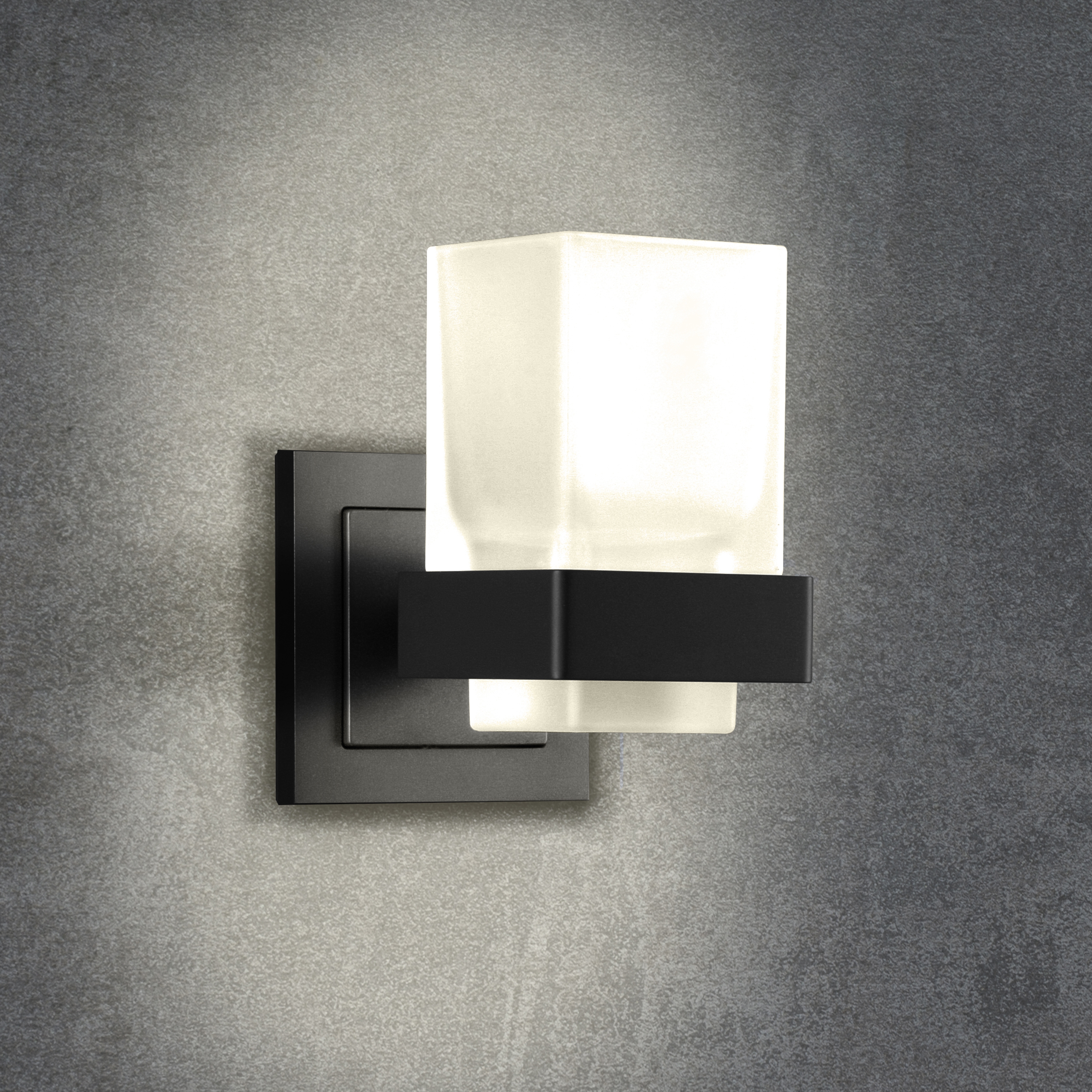 qles HWB0403 Badhalter Wasserglas, für Merten System-M, Glas satiniert, beleuchtet/LED/warmweiß (3000k), Schwarz matt, IP44