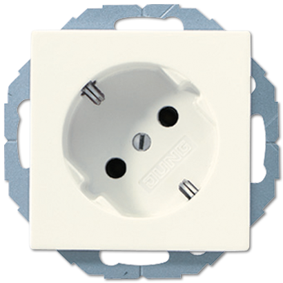 Jung A520-45KI Schutzkontakt-Steckdose 45°, 16 A 250 V ~, SAFETY+, mit nicht geerdetem Tragring, Duroplast, Serie AS, weiß