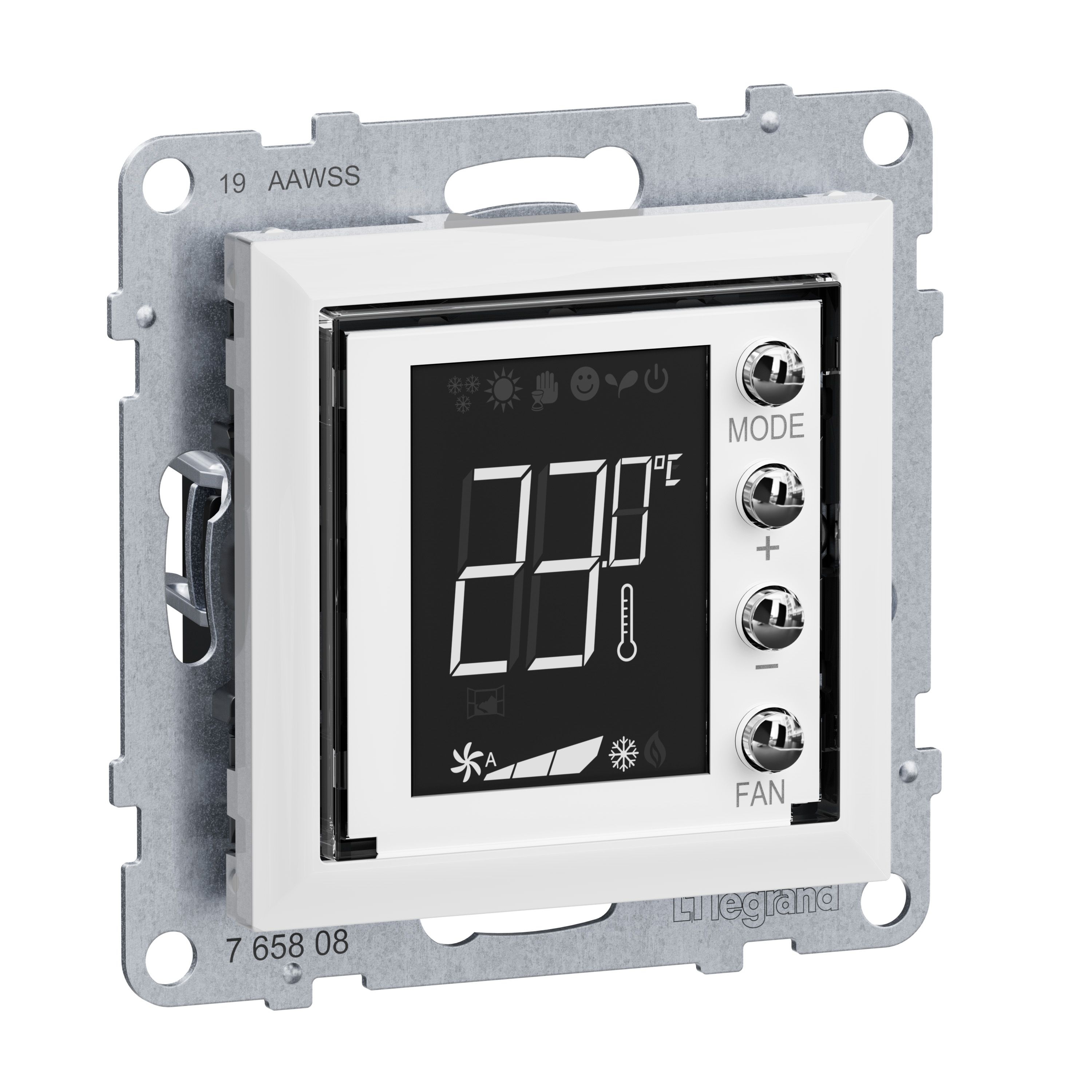 Legrand 765608 SEANO MyHome Thermostat mit beleuchtetem Display, Temperatursensor und potentialfreiem Eingang inklusive Abdeckung, Ultraweiß