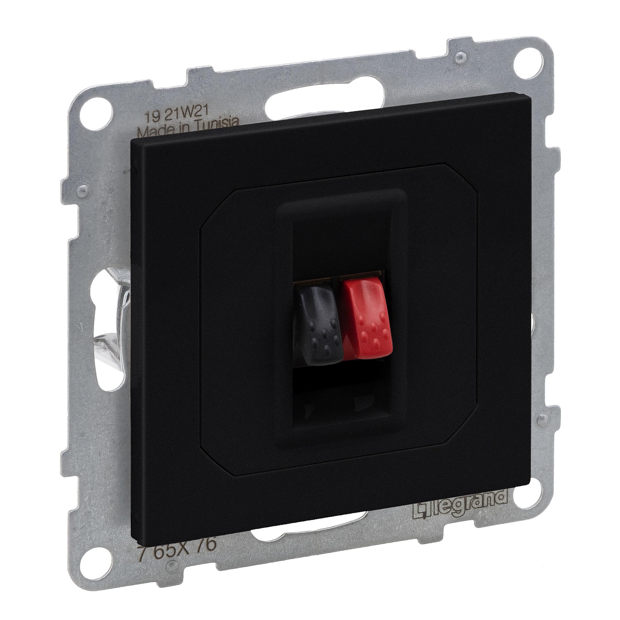 Legrand 765376 SEANO Lautsprecher-Anschluss 1-fach mit Federklemmen (Rot/Schwarz) 1-fach, schwarz lackiert