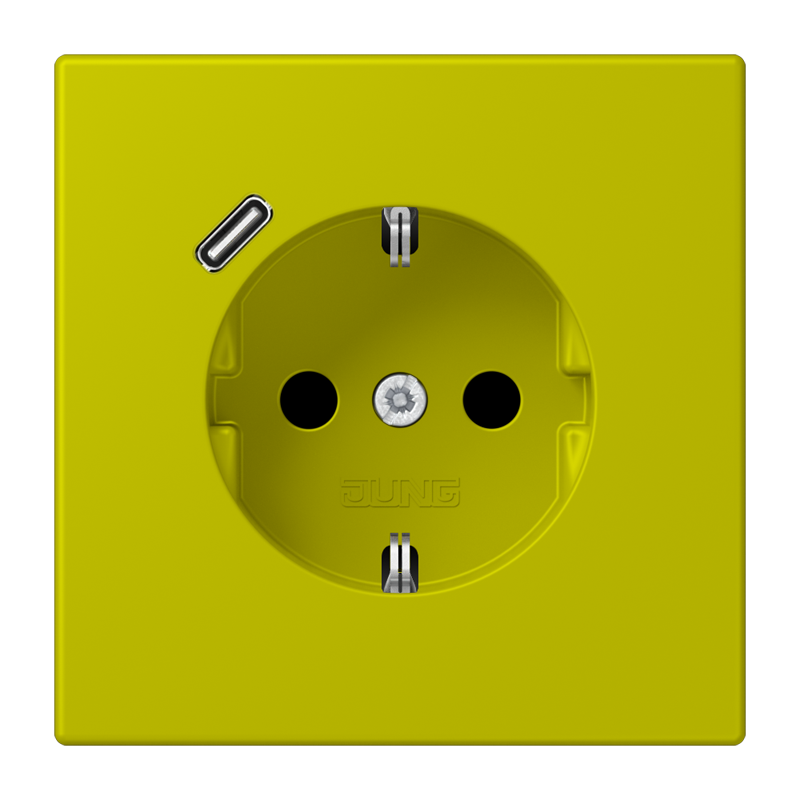 Jung LC152018C249 Schutzkontakt-Steckdose mit USB-Ladegerät Typ C, Safety+, Les Couleurs® 4320F, vert olive vif