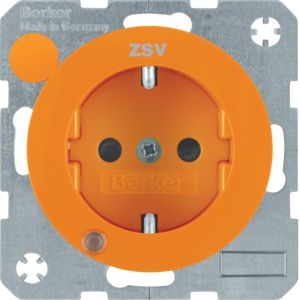 Berker 41102007 Schutzkontakt-Steckdose mit Kontroll-LED, Aufdruck "ZSV", erhöhtem Berührungsschutz und Schraub-Liftklemmen R.1/R.3/R.8 orange glänzend