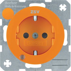Berker 41102007 Schutzkontakt-Steckdose mit Kontroll-LED, Aufdrück ZSV und erhöhtem Berührungsschutz, R.1/R.3, orange glänzend
