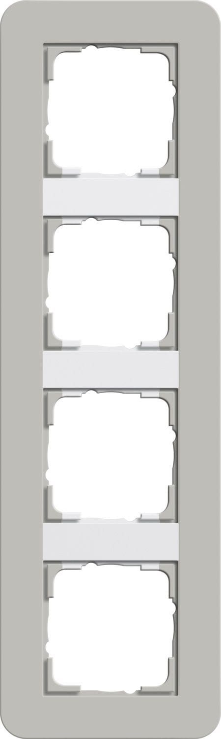 Gira 0214412 Abdeckrahmen 4-fach, Gira E3, grau Soft-Touch mit Trägerrahmen reinweiß glänzend