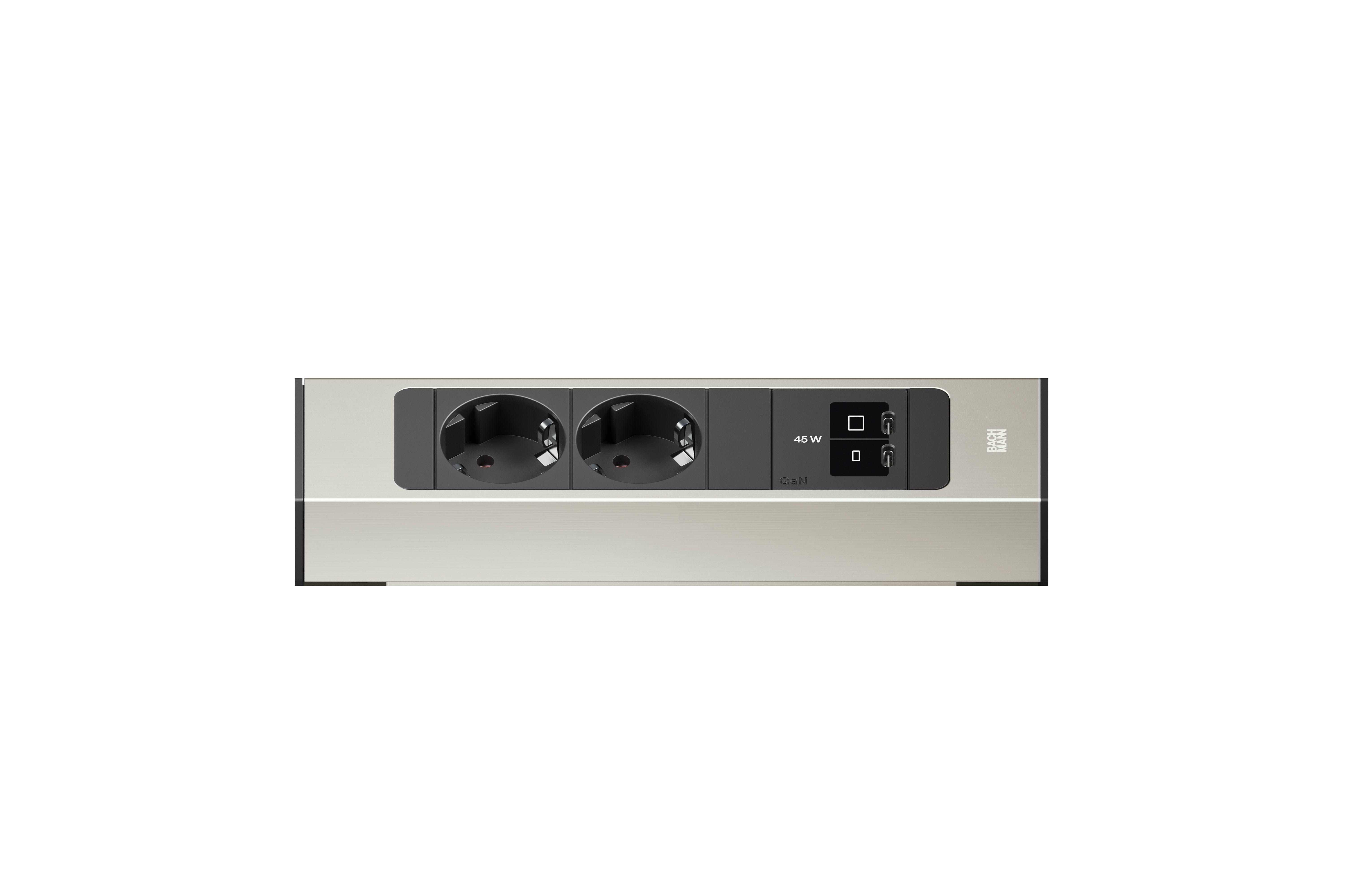 Bachmann BM0023172 Steckdosenleiste CASIA 2 Kurz, 2x Schutzkontaktsteckdose, 1x USB C/C 45W, 2,0 m Aderendhülsen und beigelegter Montagestecker, edelstahl