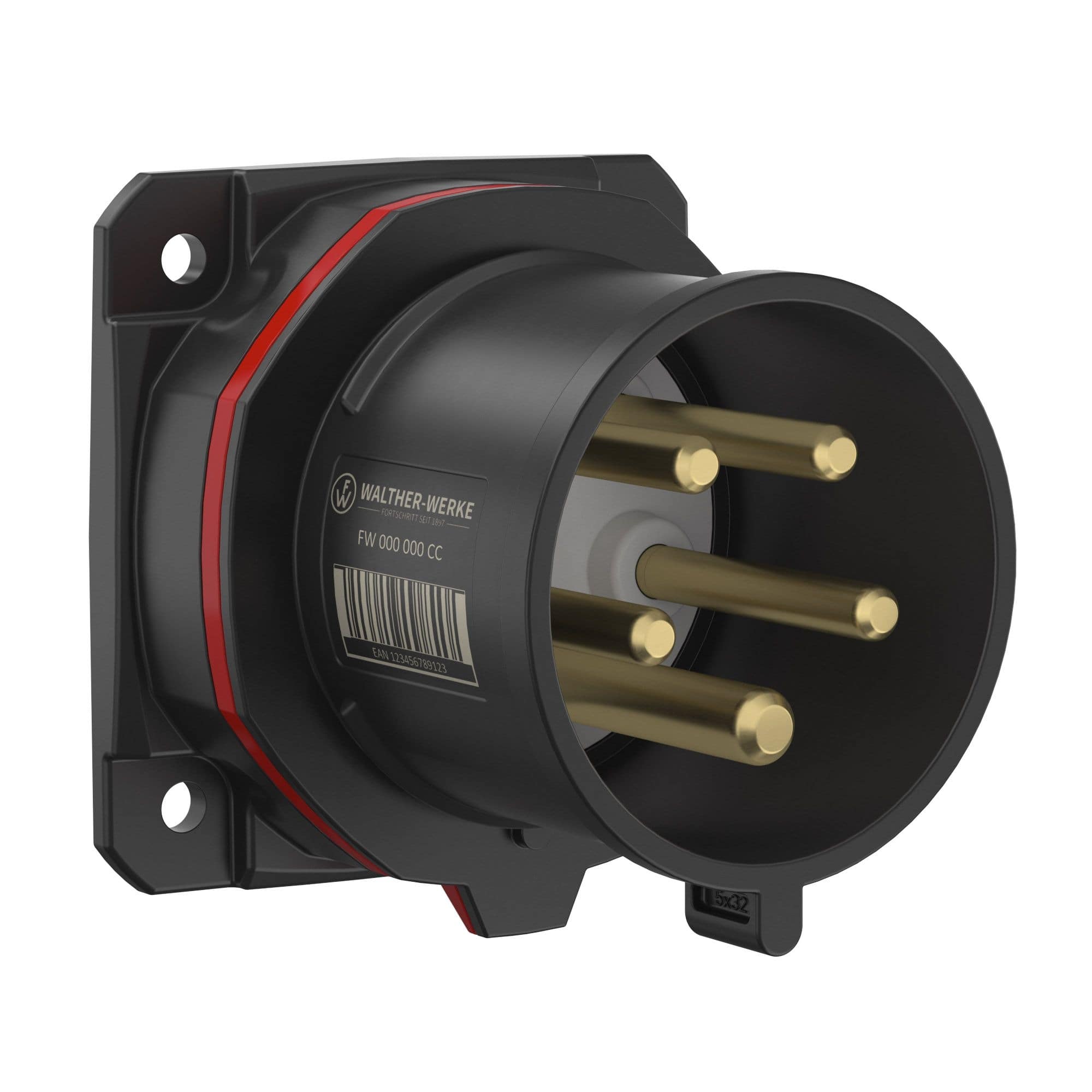 Walther Werke FW630506SK CEE NEO Anbaugerätestecker gerade 32A 5P 6h IP54 mit Schraubtechnik und 80x80mm Flansch