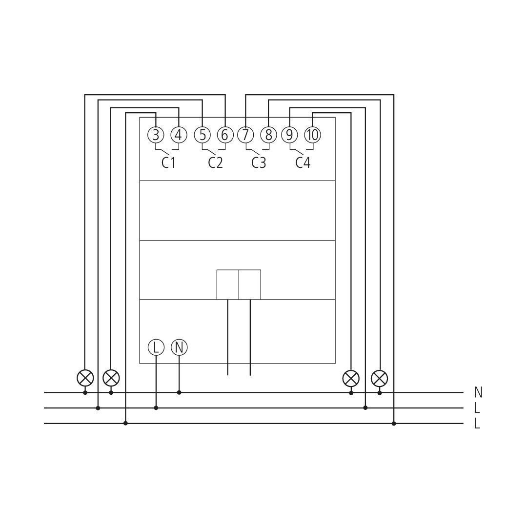 Theben 4800420 LUXORliving S4, 4-fach Schaltaktor, Funktionen Ein/Aus, Impuls, Ein/Aus-Verzögerung, Treppenlicht mit Vorwarnung