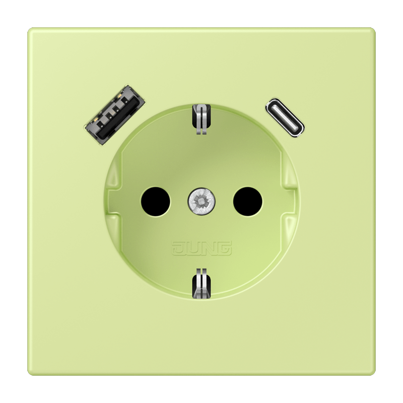 Jung LC152015CA222 Schutzkontakt-Steckdose mit USB-Ladegerät Typ AC, Safety+, Les Couleurs® 32053, vert jaune clair