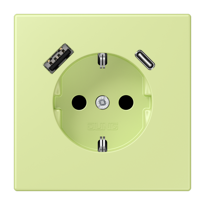 Jung LC152015CA222 Schutzkontakt-Steckdose mit USB-Ladegerät Typ AC, Safety+, Les Couleurs® 32053, vert jaune clair