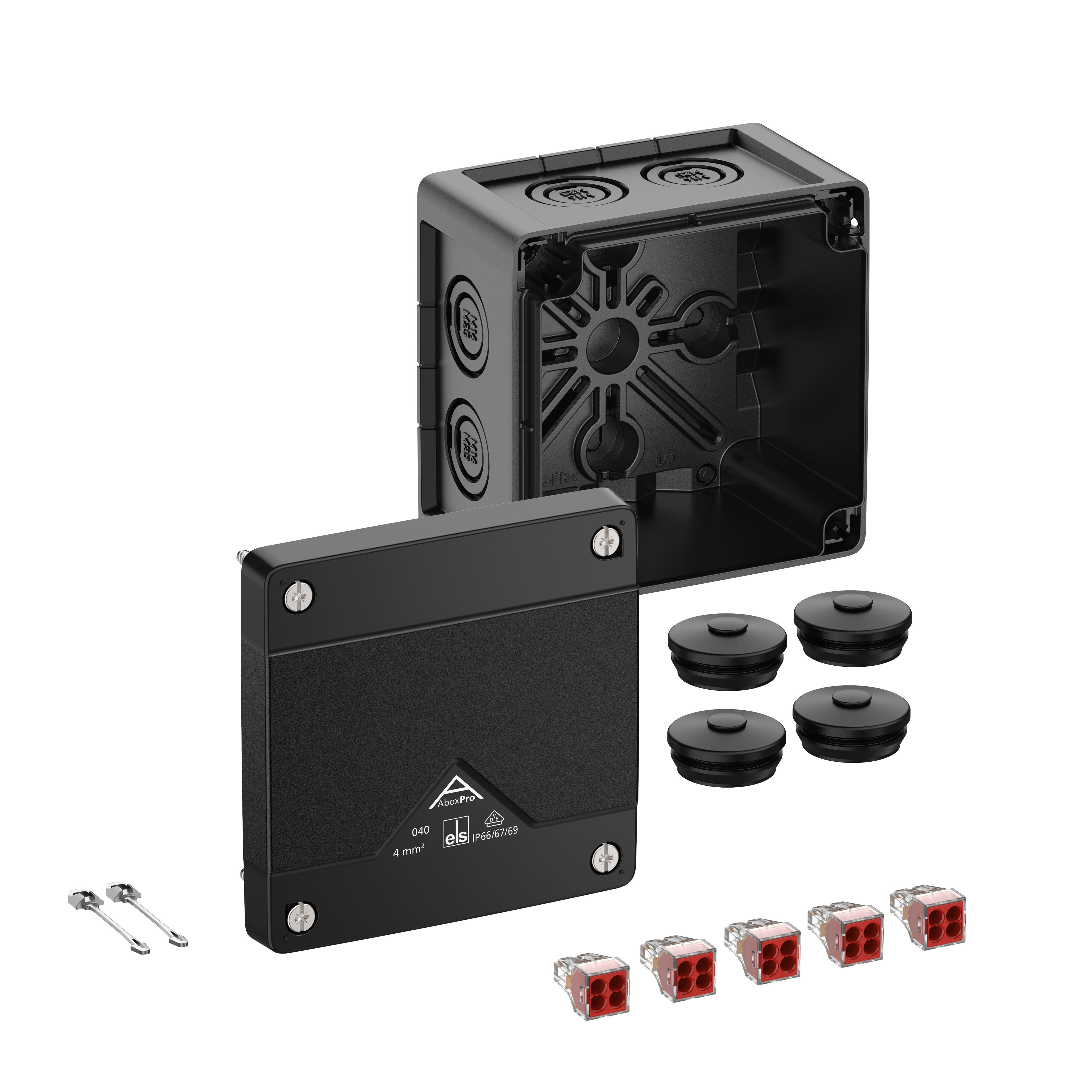 Spelsberg 40402001 Abzweigkasten, Schutzart IP66/IP67/IP69, max. 4mm², Schlagfestigkeit IK09, Schutzklasse II, Ui 400V AC, Ui 400V DC, DLG, DNV, VDE, halogenfrei