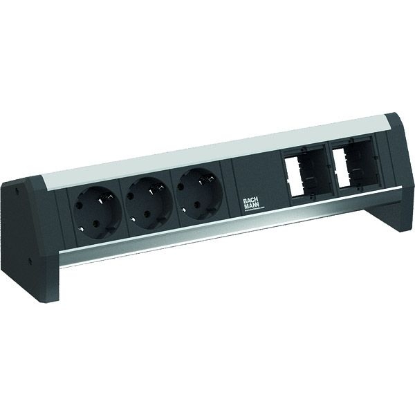 Bachmann 902.0096 Steckdosenleiste DESK, 3x Schutzkontaktsteckdose, 2x Custom Module, 1,0 m GST18, aluminium/schwarz