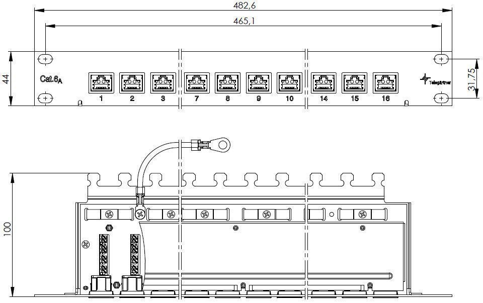 Telegärtner MPP16-HS K 16-Port 19" Patchpanel Cat. 6A, lichtgrau