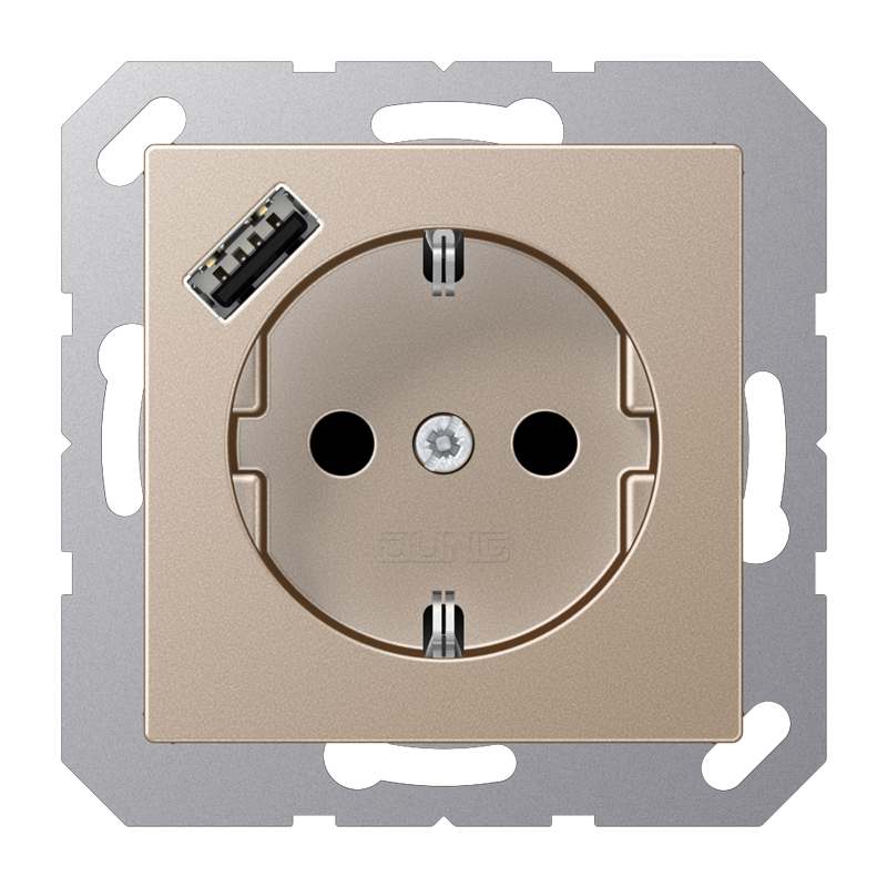 Jung A1520-18ACH SCHUKO®-Steckdose 16 A, mit USB-Ladegerät 1 x Typ A, SAFETY+, Serie A, champagner