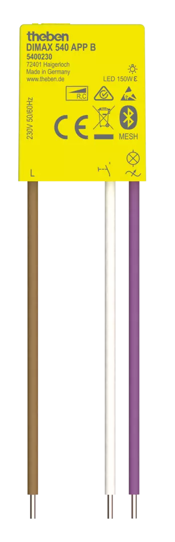 Theben 5400230 DIMAX 540 APP B Mini Unterputz Dimmer, über Bluetooth per App oder per Taster steuerbar und programmierbar, benötigt keinen Neutralleiter/Nullleiter, 100 m Kabellänge
