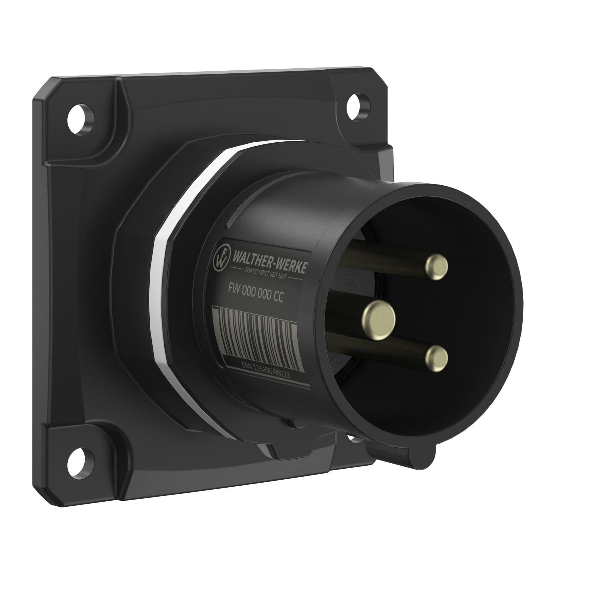 Walther Werke FW610303SK CEE NEO Anbaugerätestecker gerade 16A 3P 3h IP54 mit Schraubtechnik und 75x75mm Flansch