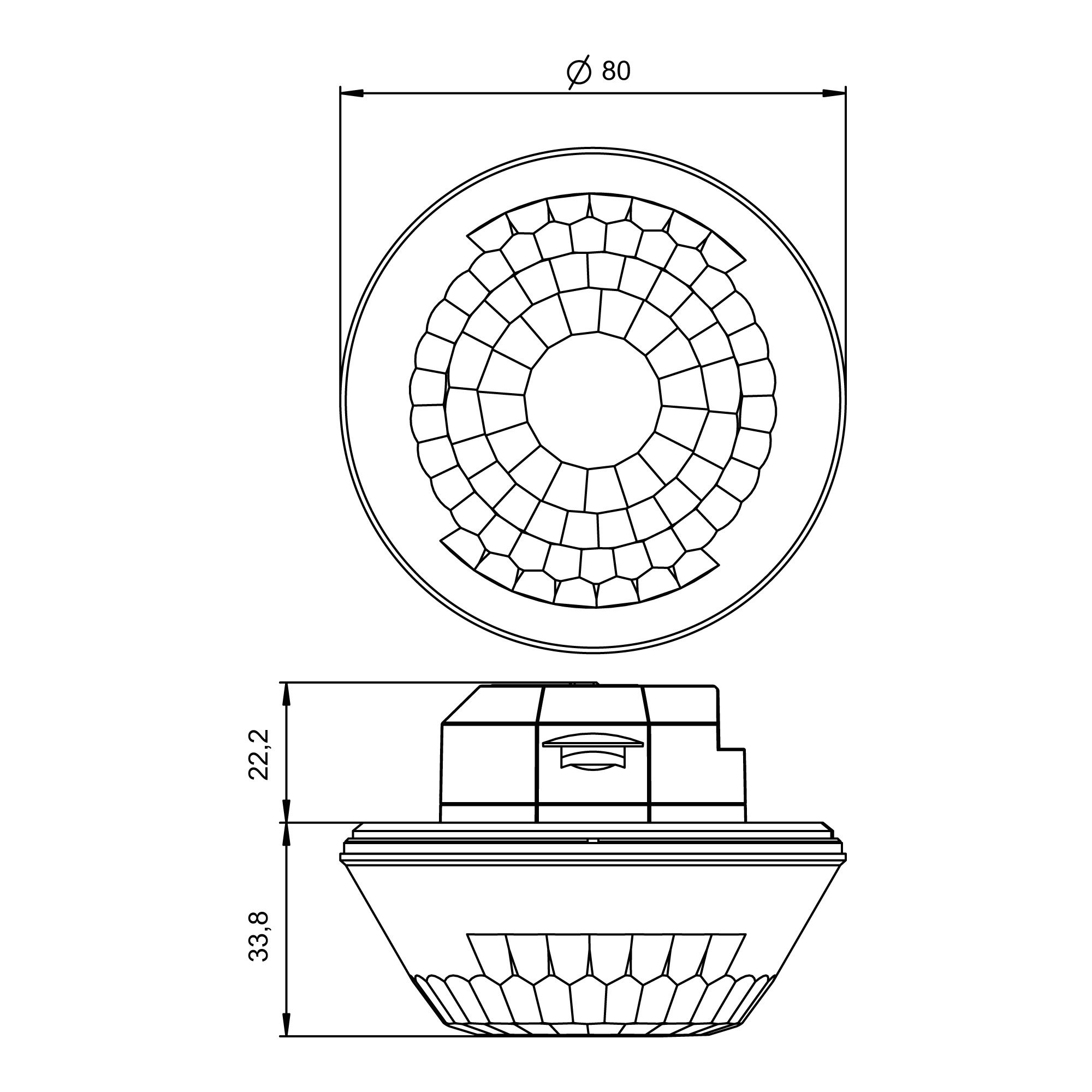 Theben 1039172 KNX-Präsenzmelder LUXA 103, Deckenmontage Unterputz mit Zubehör, 2 x Licht, 2 x Präsenz, Erfassungsbereich 28 x 5 m für Korridore, anthrazit