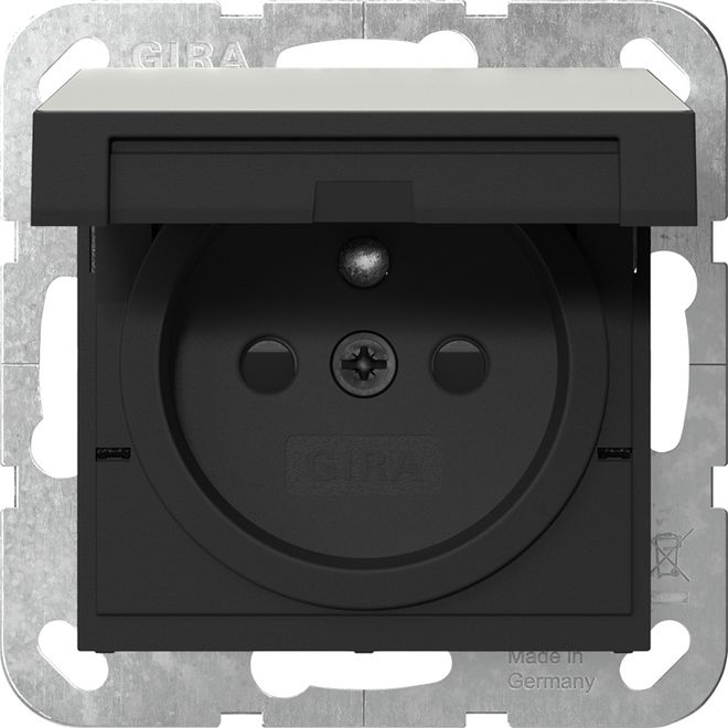 Gira 4488600 Steckdose Erdstift Klappdeckel und erhöhtem Berührungsschutz (Safety Plus), System 55, Edelstahl