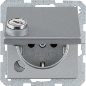 Berker 41636084 Schutzkontakt-Steckdose mit Klappdeckel, Schraub-Liftklemmen und schloss, Q.x, aluminium samt