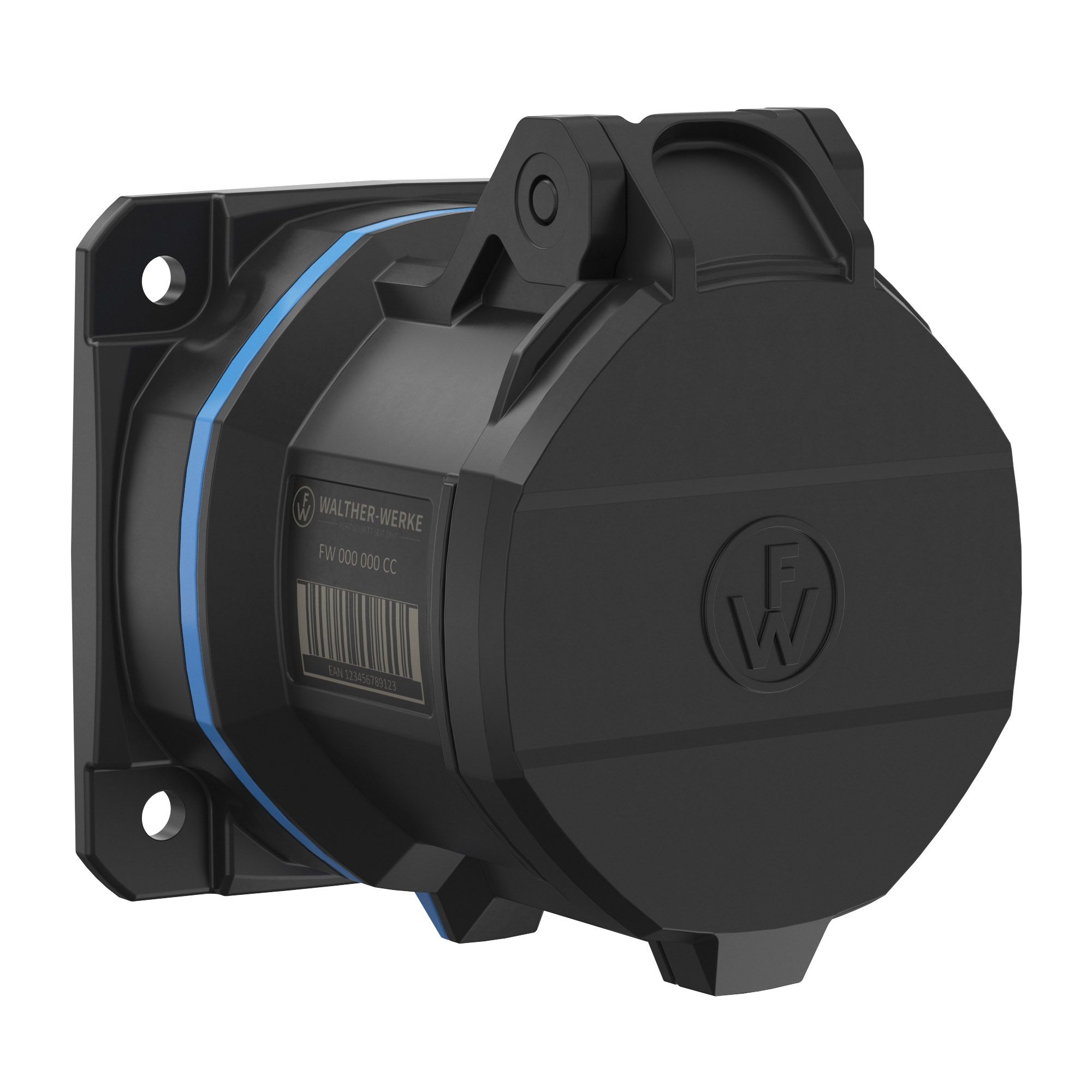 Walther Werke FW430409CC CEE NEO Anbaudose gerade 32A 4P 9h IP54 mit Käfigzugfeder-Technik und 80x80mm Flansch
