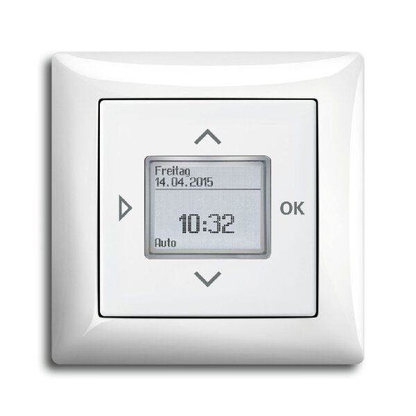 Busch-Jaeger 6435-914 Zentralscheibe für Timer/Raumtemperatur-Regler-Bedienelement mit Aufdruck Symbol "Pfeiler" und "OK", alpinweiß glänzend, Busch-balance SI