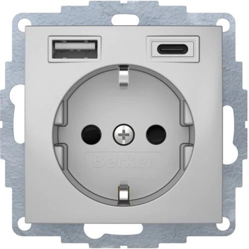 Berker 48041404 Schutzkontakt-Steckdose / USB A-C, B.3, alu matt
