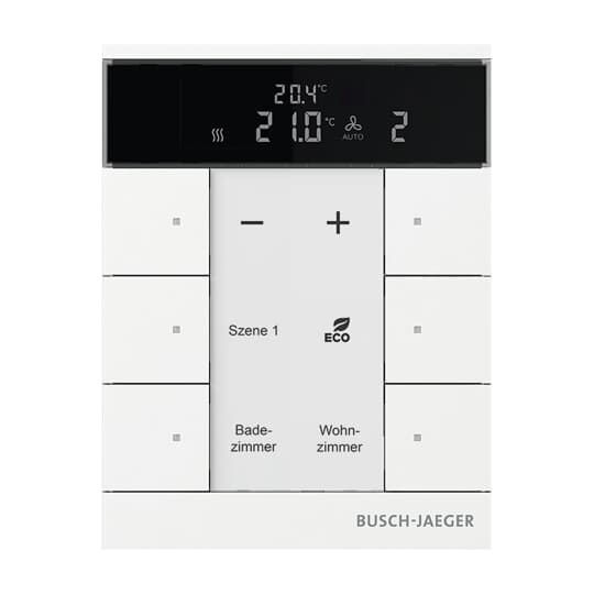 Busch-Jaeger SBS/U6.0.11-884 Raumtemperaturregler 6-fach Nebenstelle mit Bedienfunktion, studioweiß matt, Busch-Tenton
