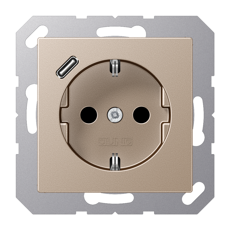 Jung A1520-18CCH Schutzkontakt-Steckdose 16 A, mit USB-Ladegerät 1 x Typ C, SAFETY+, Serie A, champagner