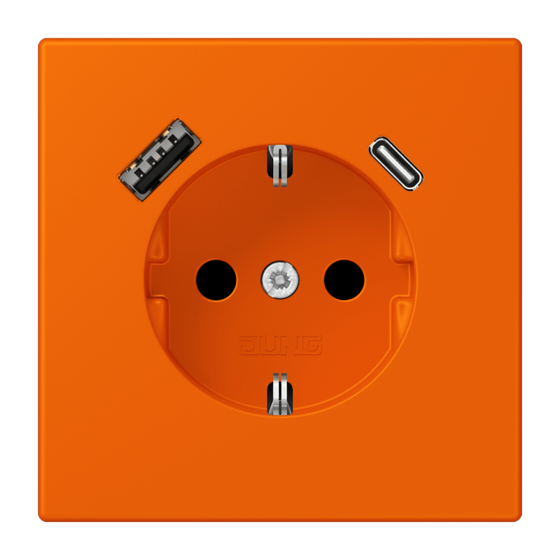 Jung LC152015CA224 Schutzkontakt-Steckdose mit USB-Ladegerät Typ AC, Safety+, Les Couleurs® 32080, orange