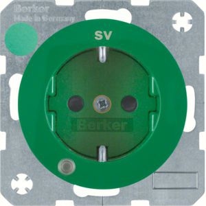 Berker 41102003 Schutzkontakt-Steckdose mit Kontroll-LED, Aufdruck "SV", erhöhtem Berührungsschutz und Schraub-Liftklemmen R.x grün glänzend