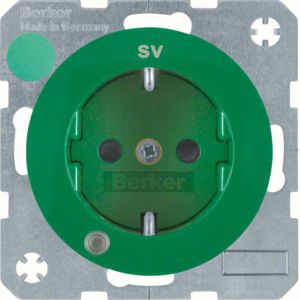 Berker 41102003 Schutzkontakt-Steckdose mit Kontroll-LED, Aufdruck SV und erhöhtem Berührungsschutz, R.1/R.3, grün glänzend