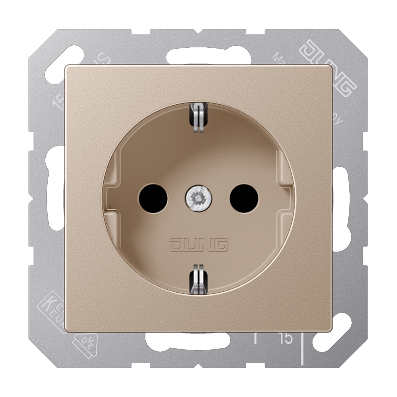 Jung A1520NKICH Schutzkontakt-Steckdose, ohne Krallen, Safety Plus, Duroplast lackiert, Serie A, champagner