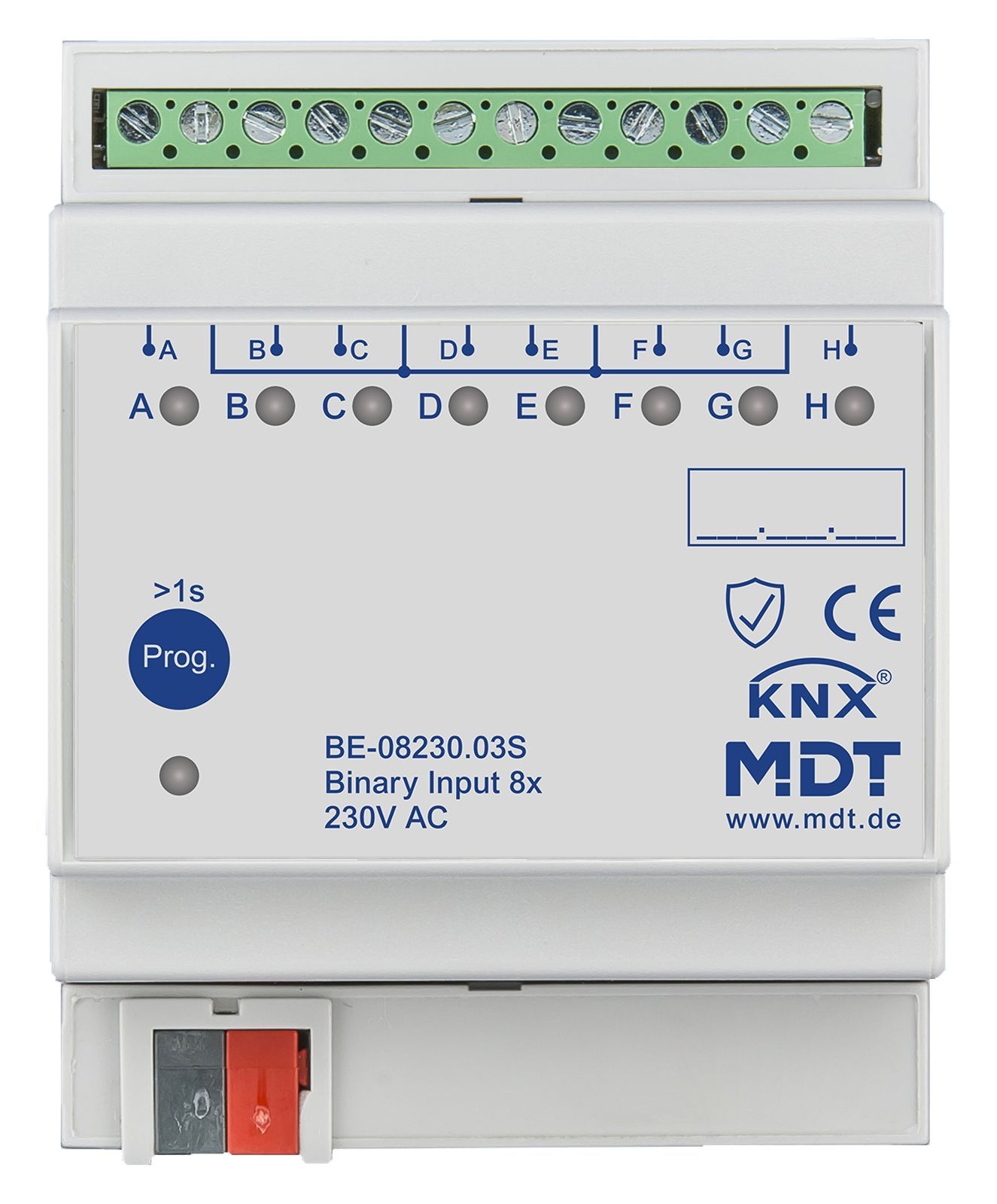 MDT BE-08230.03S KNX Binäreingang 8-fach, 4TE REG, Ausführung 230 V AC