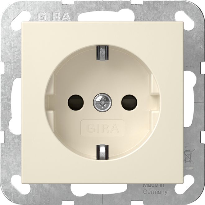 Gira 418301 Schutzkontakt-Steckdose mit erhöhtem Berührungsschutz (Safety Plus) und Schraubklemmen, System 55, cremeweiß glänzend