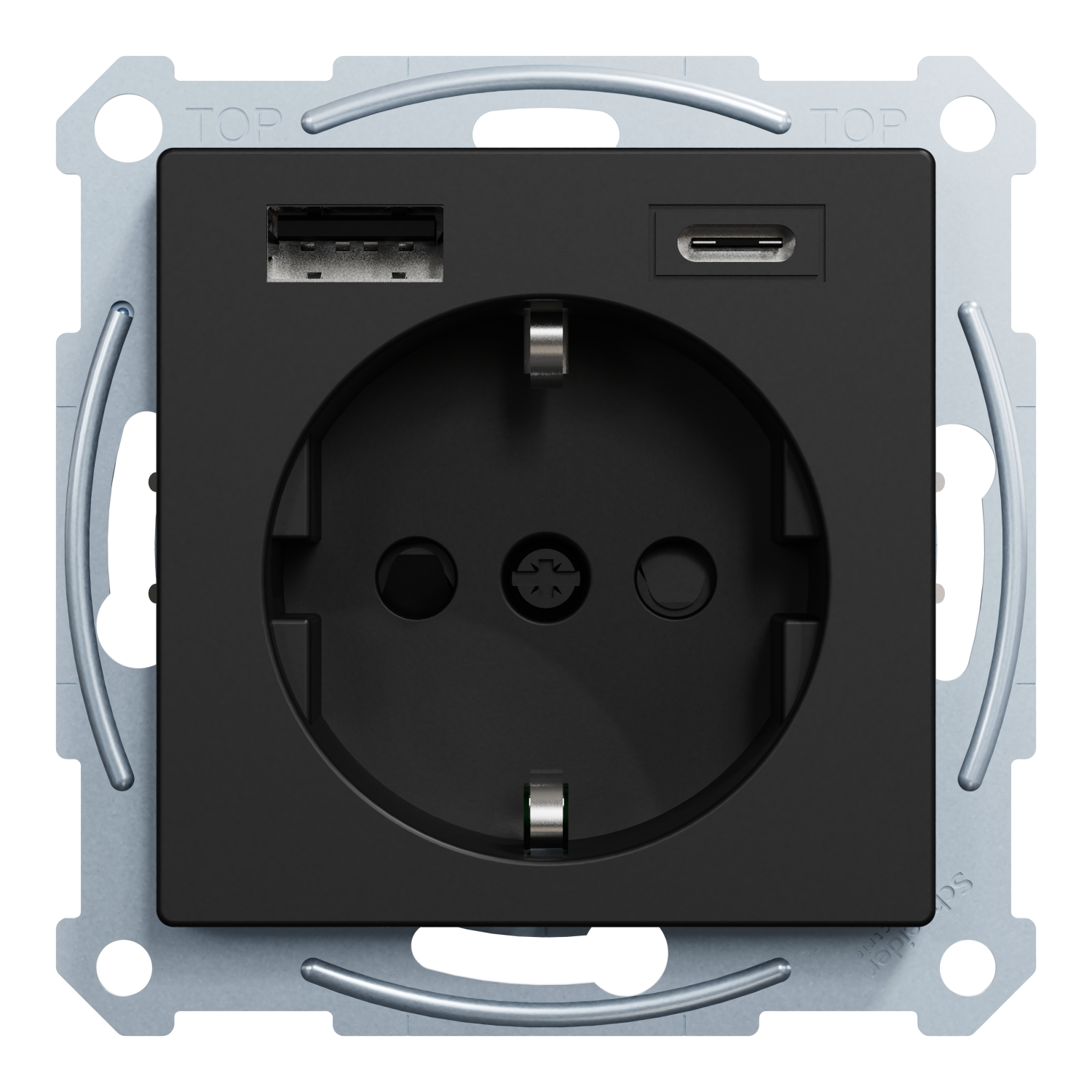 Merten MEG2367-0403 Schutzkontakt-Steckdose mit USB Ladegerät, schwarz matt, System M