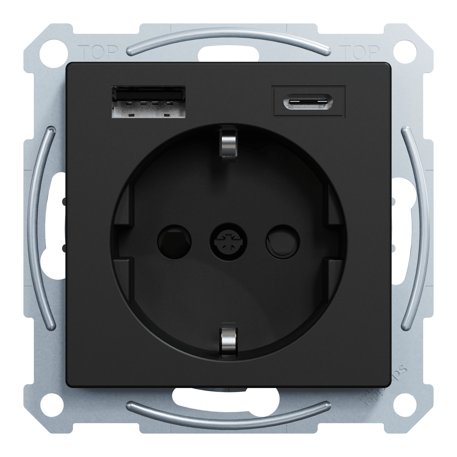 Merten MEG2367-0403 Schutzkontakt Steckdose mit USB Ladegerät Typ A und Typ C / 3,0 A, System M, schwarz matt