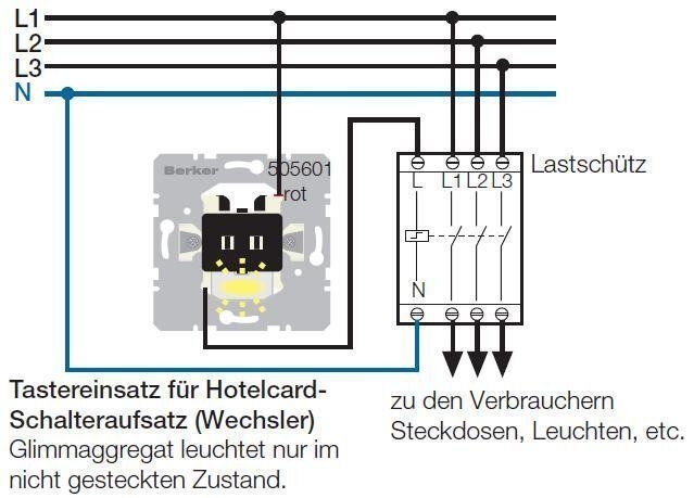 Berker 505601 Tastereinsatz für Hotelcard-Schaltaufsatz, 2 A, Wechsler, verwendbar als Öffner oder Schließer