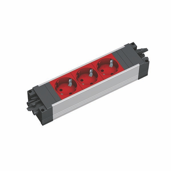 Bachmann 906.306 Modulare Steckdosenleiste STEP ALU, 3x Schutzkontaktsteckdose, GST18, aluminium/rot