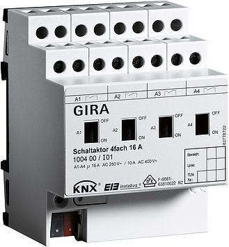 Gira 100400 Schaltaktor 4-fach, 16A, mit Handbetätigung