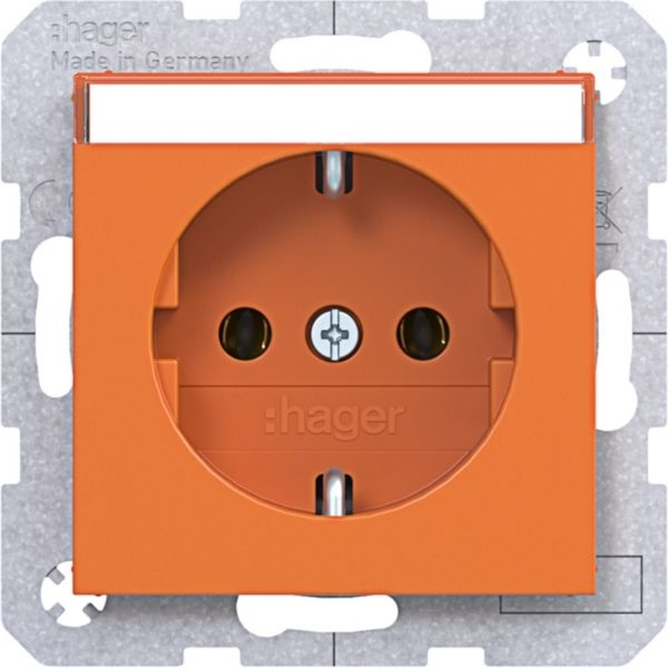 Hager WAS1101AP Schutzkontaktsteckdose, Beschriftungsfeld, Steckklemmen, A.x/C.x, orange glänzend