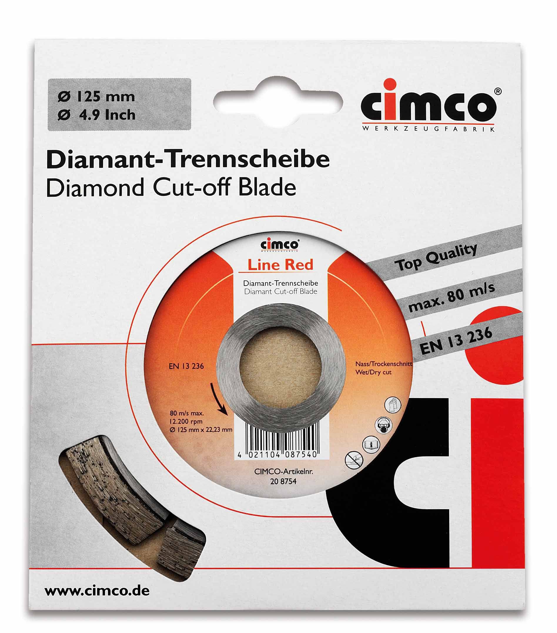 Cimco 20 8754 Diamant-Trennscheibe Line Red, für Kalksandstein, Scheiben-Ø 125 mm
