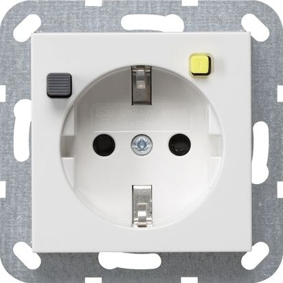 Gira 267727 FI-Schutzsteckdose 30 mA mit erhöhtem Berührungsschutz (Safety Plus), System 55, reinweiß seidenmatt