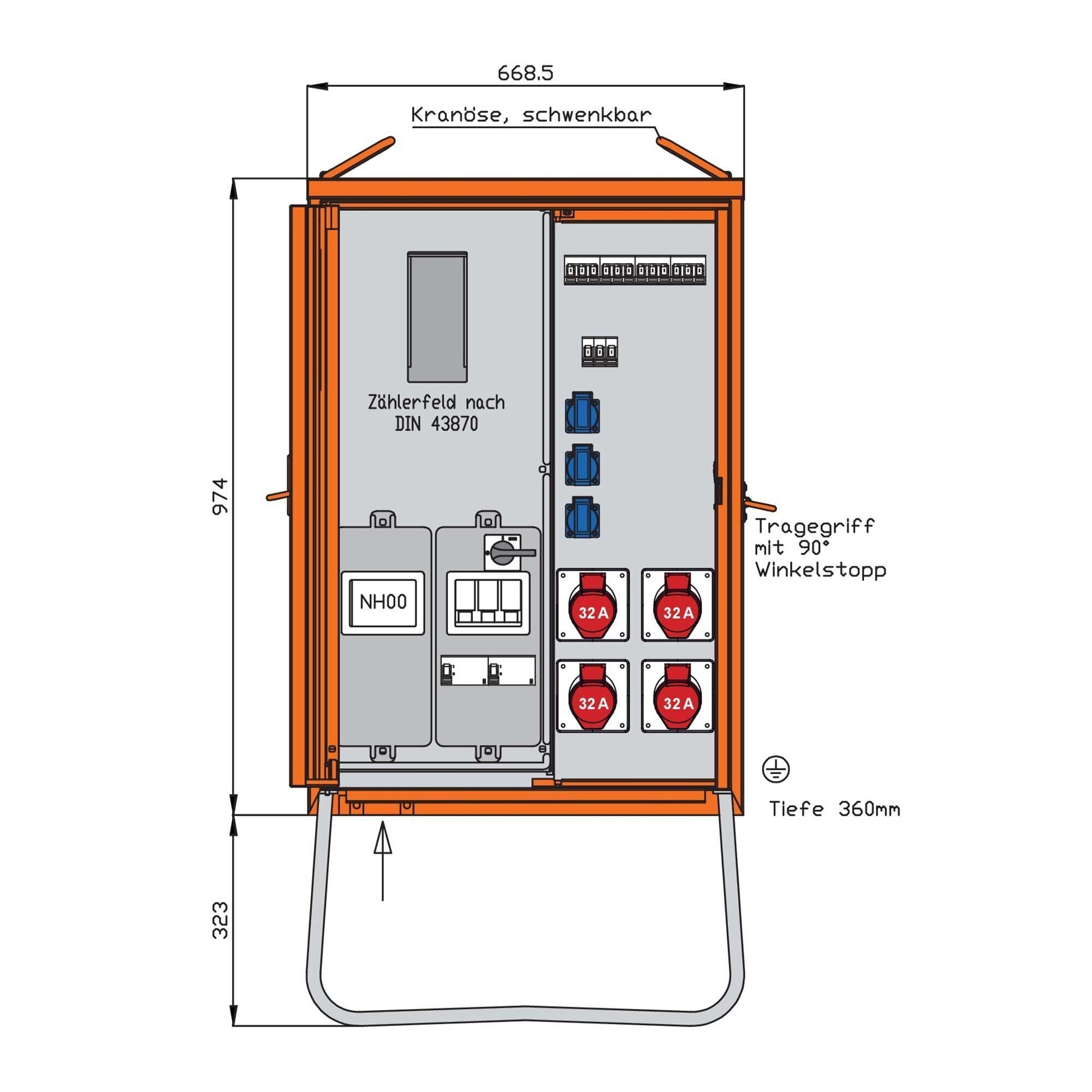 Walther Electric WAV0316CR1 Anschlussverteiler 44kVA für Container