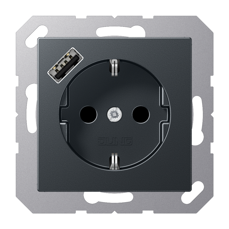 Jung A1520-18AANM SCHUKO®-Steckdose 16 A, mit USB-Ladegerät 1 x Typ A, SAFETY+, Serie A, anthrazit matt