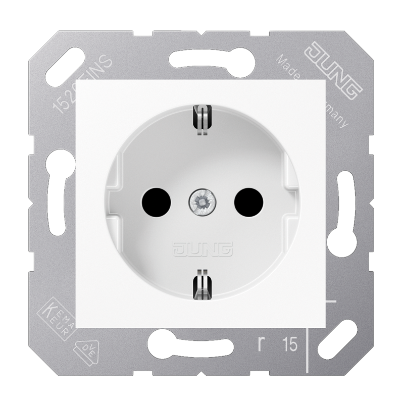 Jung CD5120BFKIWW Schutzkontakt-Steckdose, 16 A 250 V ~, SAFETY+, Thermoplast, 50 x 50 mm, alpinweiß