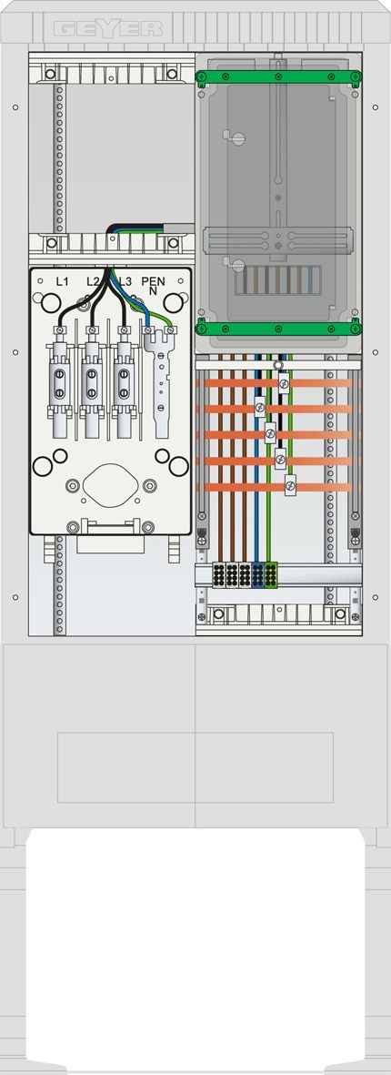 ABN SZ175ZL1503 Zähleranschlusssäule 1 ZP, Leerpl, 5pol, HLAK, 25 mm², IP54, ZP-Abd, HAK, grau